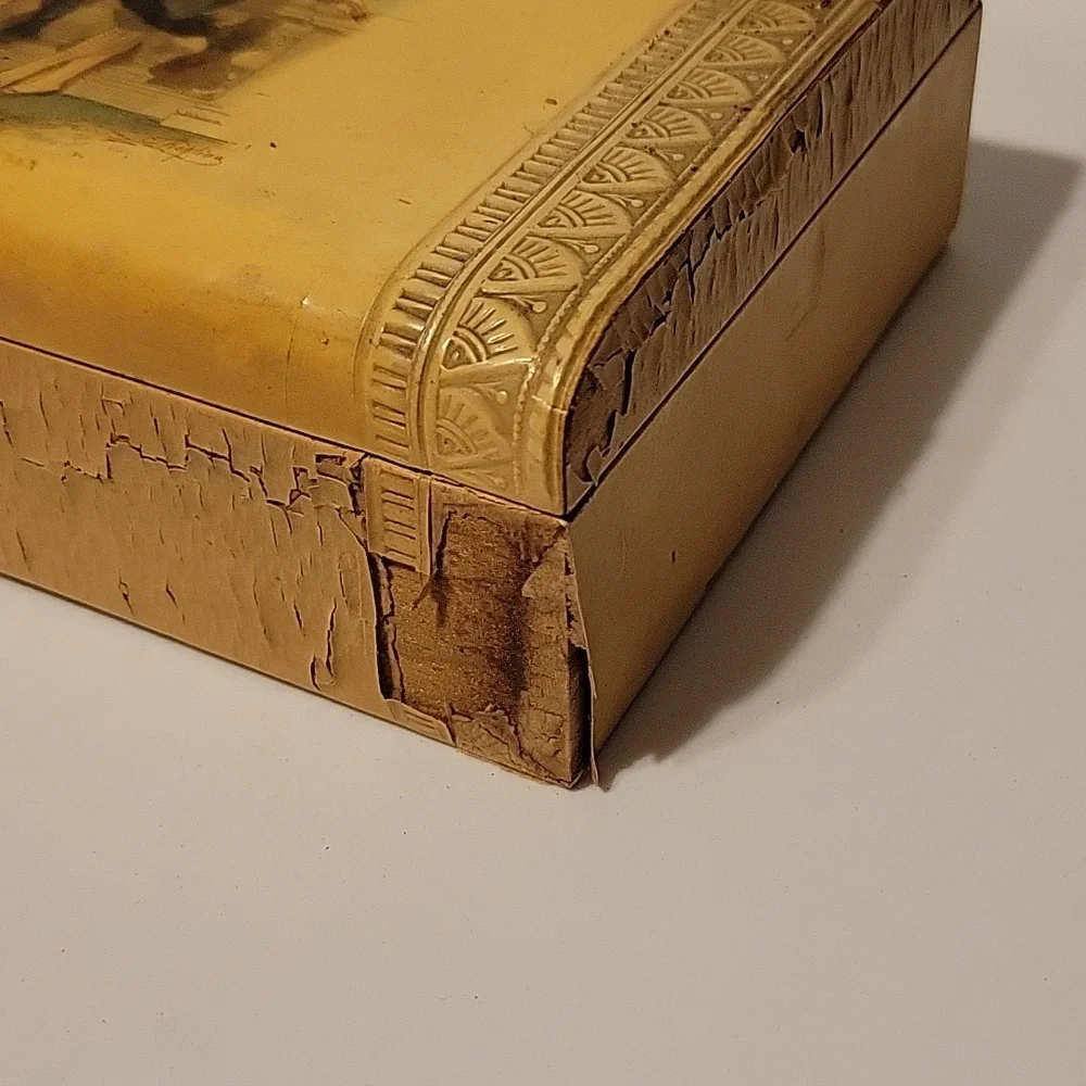 Vintage Celluloid? Jewelry or Hankerchief Box w Courting Couple Victorian